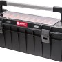 QBRICK Werkzeugkoffer PRO 700 Expert, schwarzer Werkzeugkasten mit transparentem Deckel und Aluminiumgriff.