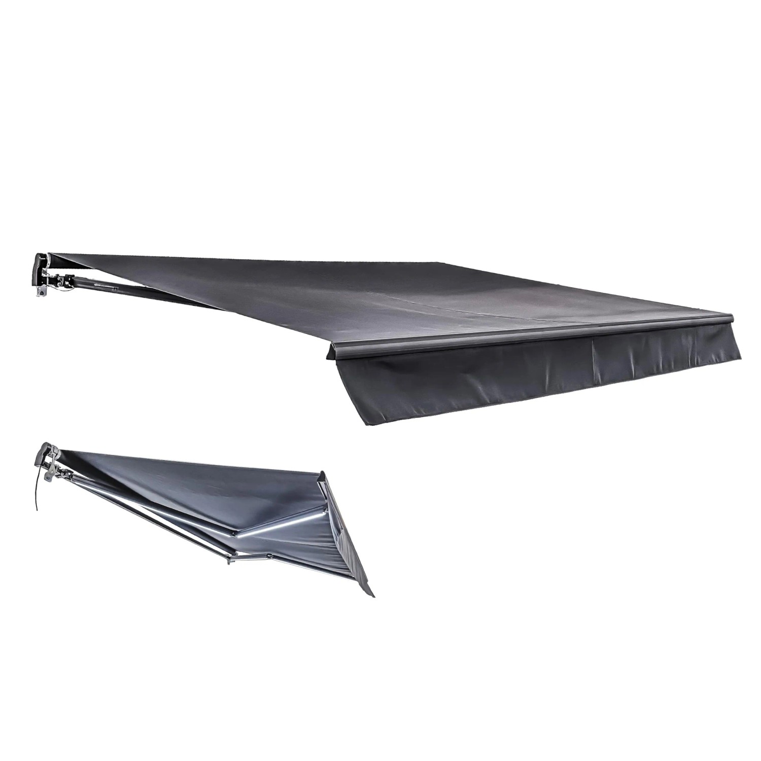DELUKE Gelenkarmmarkise PHILA 395x250cm Elektrisch mit LED Beleuchtung Anthrazit Polyester Balkonmarkise Gelenkmarkise für Terrasse/Balkon