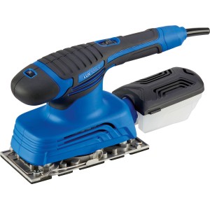 Blauer LUX Schwingschleifer E-SWS-280 mit Staubfangbox für präzises Schleifen.