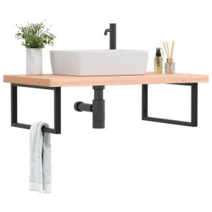 vidaXL Waschbeckenregal Wandmontage Stahl und Massivholz Buche 3302521