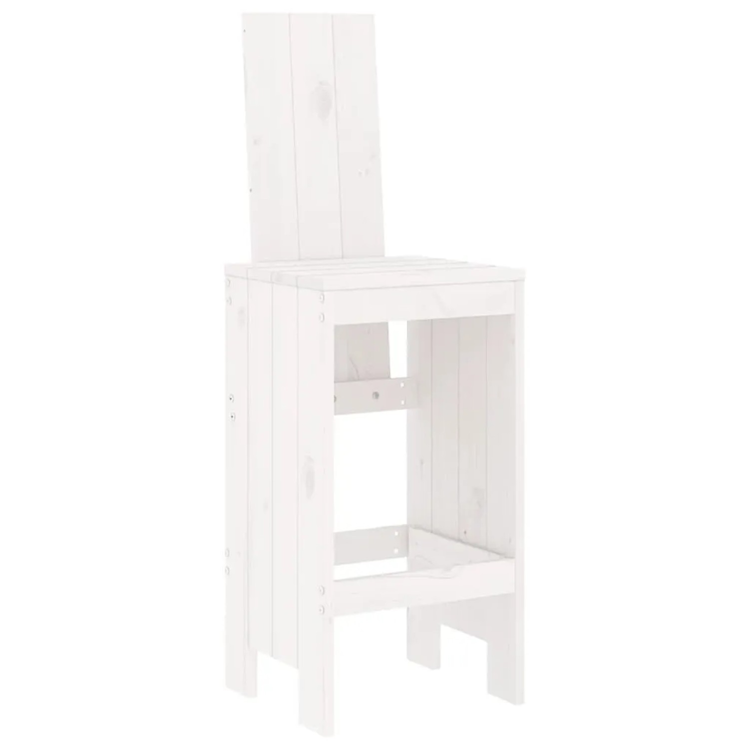Weißer Barhocker aus Kiefernholz, Teil des 5-tlg. Gartenbar-Sets.