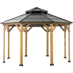 Sunjoy Gazebo Eggi aus Zedernholz, 395x395 cm, anthrazitfarbenes Dach.