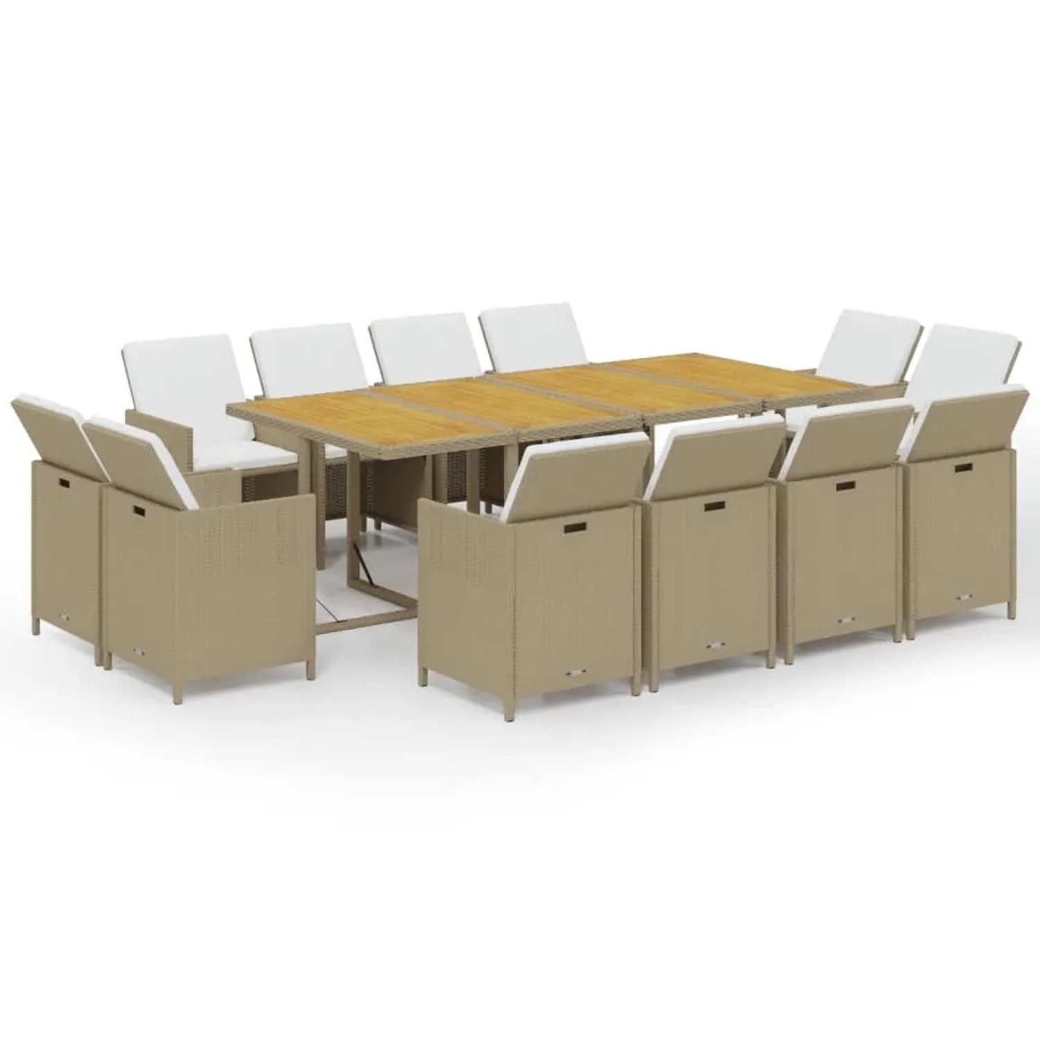 vidaXL 13-Tlg Garten-Essgruppe mit Kissen Poly Rattan Beige 3095582