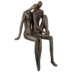 Gilde Kantensitzerfigur Couple, bronzefarbene Skulptur mit zwei sitzenden Figuren, Antikfinish. Deko für Regale.