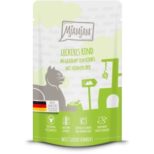 Mjamjam Katzen-Nassfutter Quetschie Rind mit Kürbis und Hühnerleber, 125g.