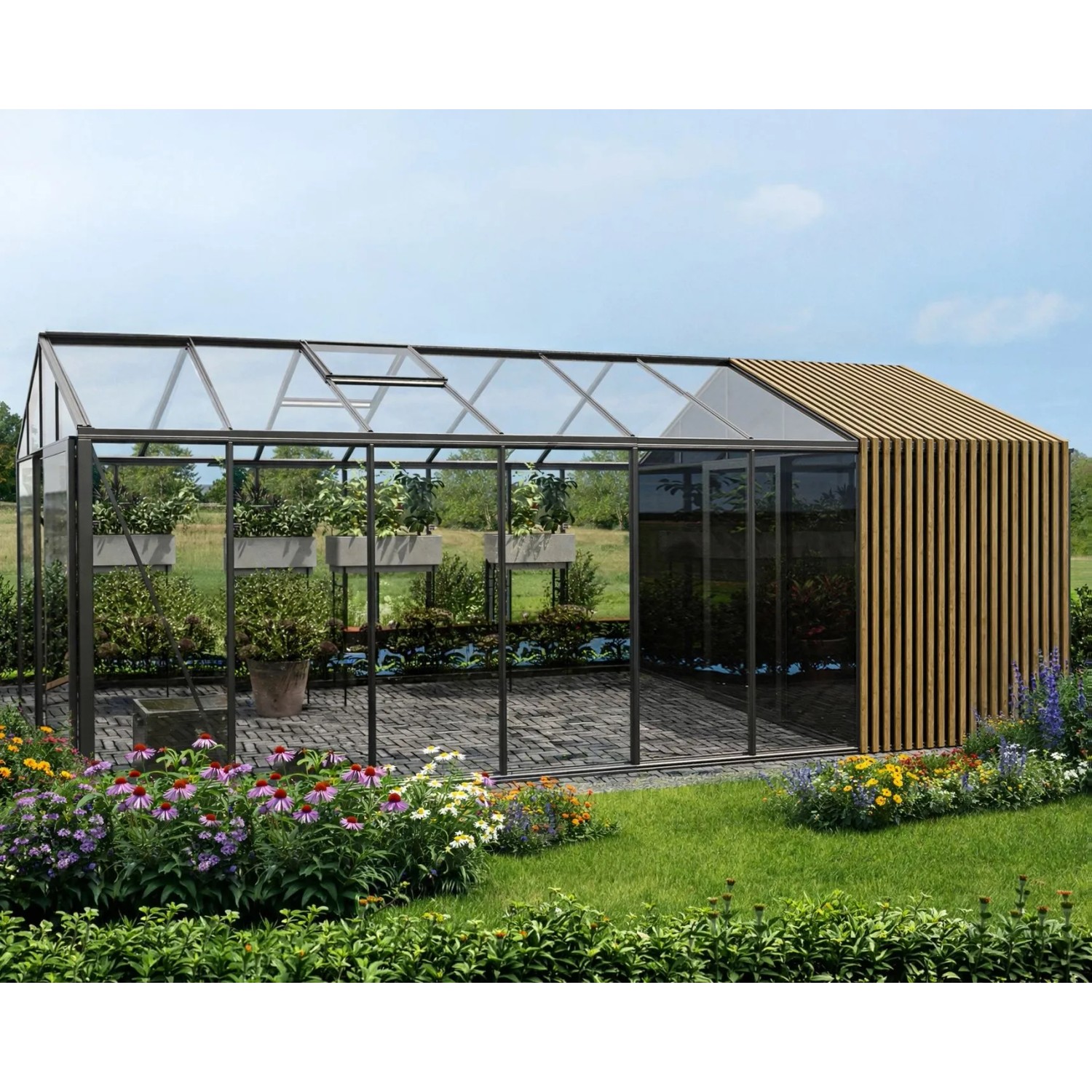 Bloomcabin Premium-Qualität Gewächshaus Klassik mit Mittlerem Integriertem Stauraum mit Accoya-Fusion GHCMSAF7