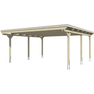 Skan Holz Carport Emsland aus naturbelassenem Holz, Doppelcarport mit sechs Pfosten.
