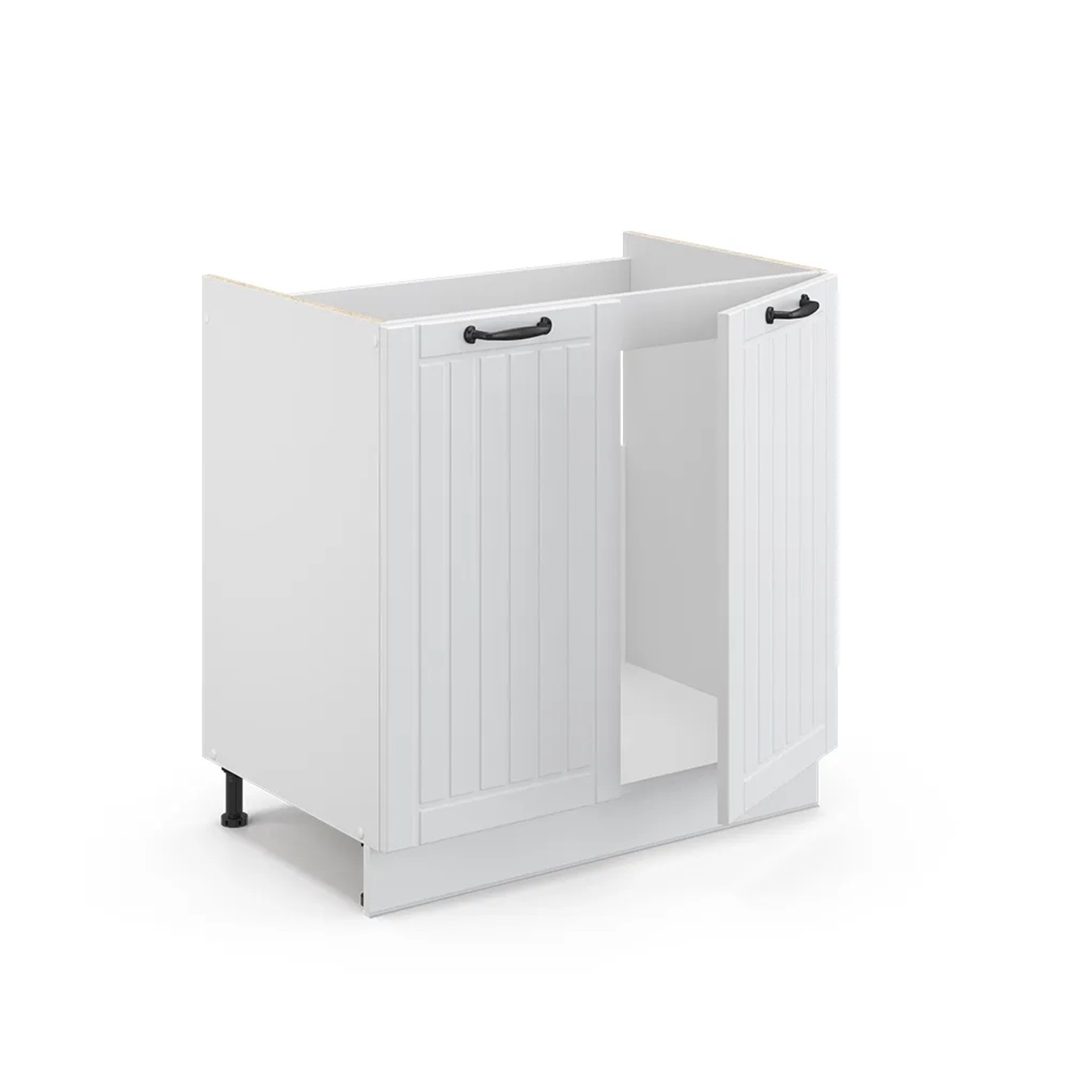 Vicco Spülenunterschrank Fame-Line, Landhausstil, weiß mit anthrazitfarbener Arbeitsplatte, 80 cm breit.