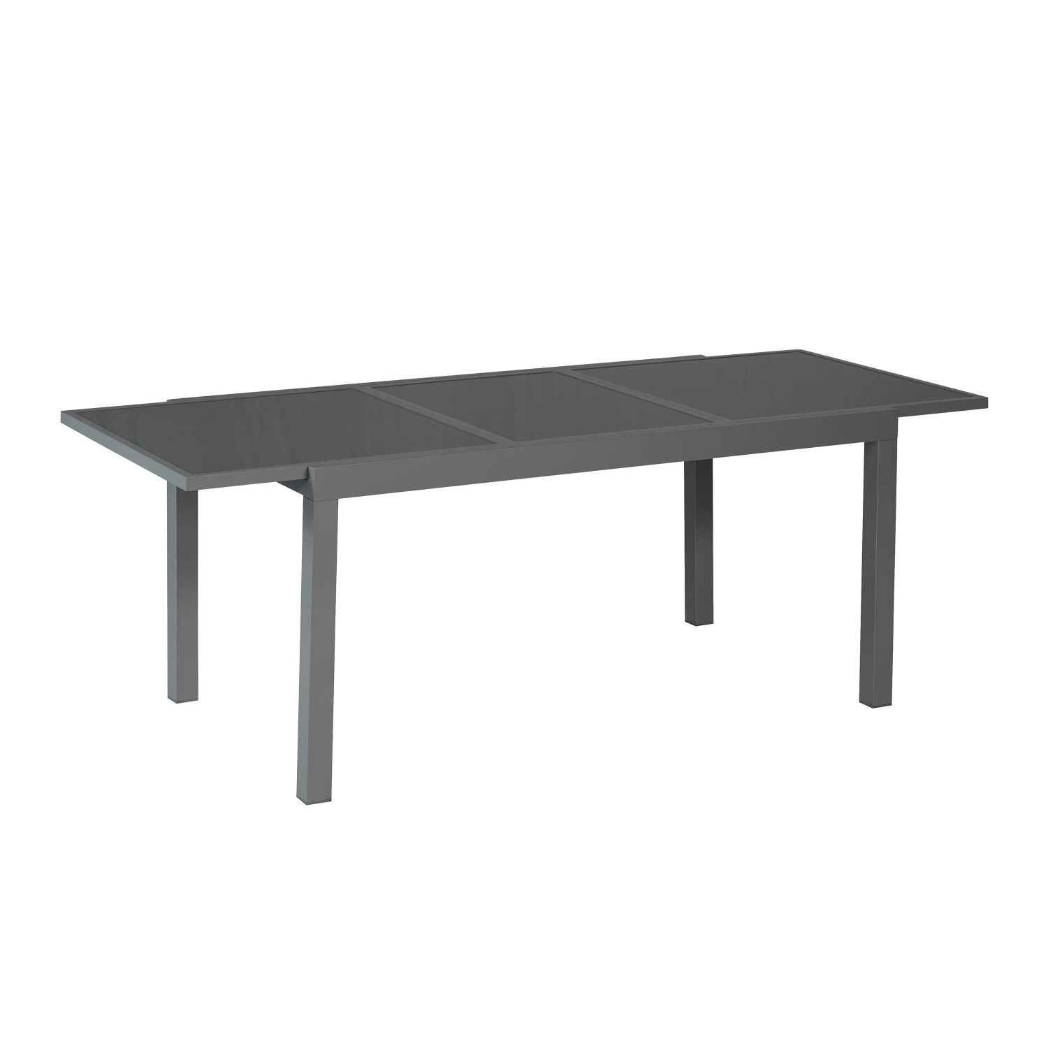 Merxx Milano Gartentisch, ausziehbar, 150(210)x90 cm, mit grauer Glasplatte. Teil des 5-tlg. Gartenmöbel-Sets.
