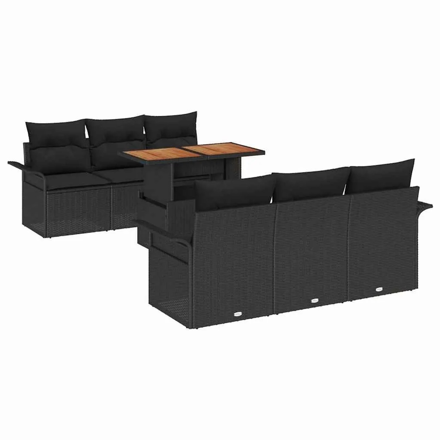 vidaXL Garten-Sofa-Set mit Kissen 7-Tlg Schwarz 3349281