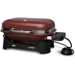 Weber Lumin Compact Elektrogrill in Crimson Red: Moderner Tischgrill für Balkon und Garten.