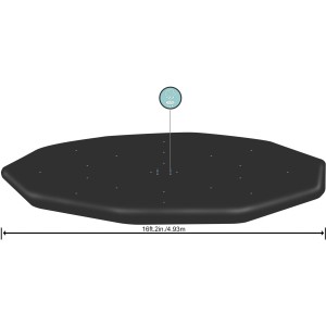 Schwarze Bestway PVC Abdeckplane für runde Pools bis Ø 488 cm mit Drainagelöchern.