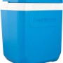 Blaue Kühlbox Icetime Plus 26 l von Campingaz mit weißem Deckel und Tragegriff.