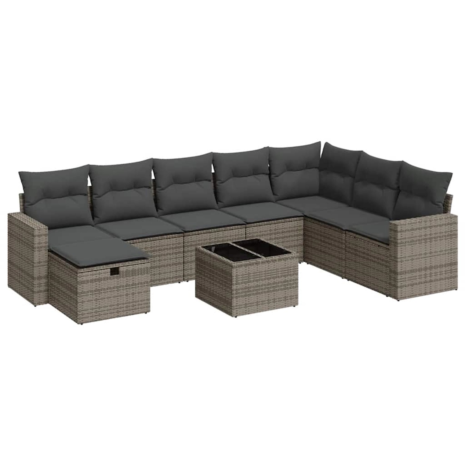 vidaXL 9-Tlg Garten-Sofagarnitur mit Kissen Grau Poly Rattan 3325446