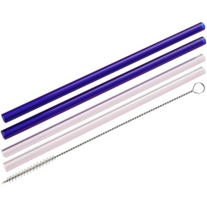 Fackelmann Glas-Trinkhalme, 4er Set (2 blau, 2 klar) mit Reinigungsbürste.