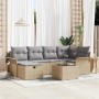 Beiges 7-tlg. vidaXL Garten-Sofa-Set aus Poly Rattan mit Kissen und Stauraum.
