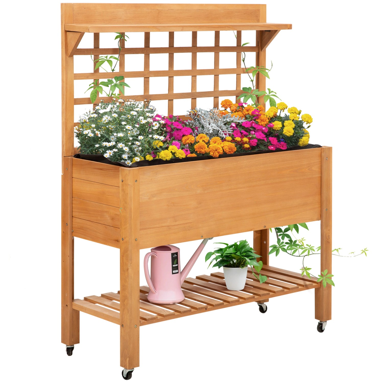 Outsunny Pflanztisch Tanne Nicht Gewebter Stoff 105L x 40B x 135H cm Braun