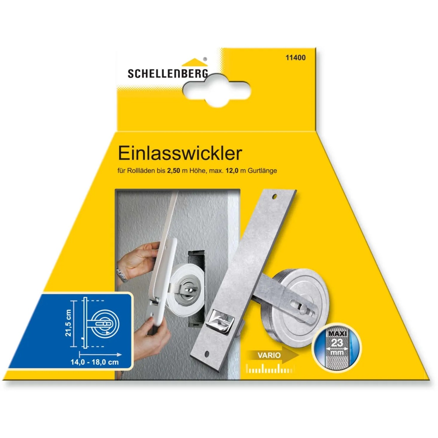 Schellenberg Einlasswickler Maxi, 215 mm, verzinkt. Rollladen Gurtwickler für Rollläden bis 2,5m Höhe.