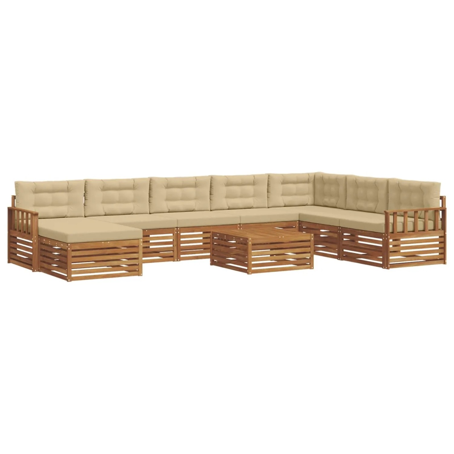 vidaXL Sofagarnituren 9 Tlg Natur und Beige Massivholz Akazie 3373973