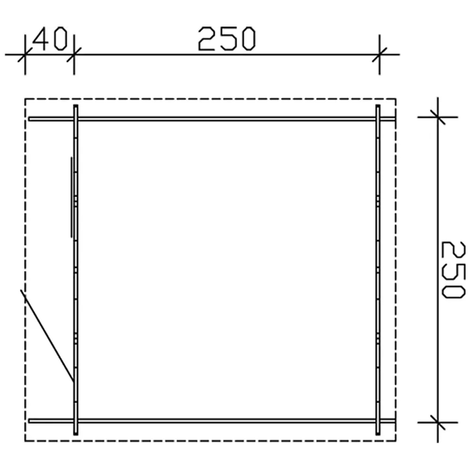 Grundriss Skan Holz Gartenhaus Porto 2, 250x250 cm, unbehandeltes Holz.