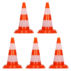 5er Set Verkehrskegel, 47cm, orange-weiß mit reflektierenden Streifen für Pannenhilfe.