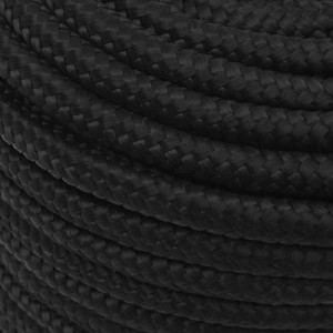 Schwarzes Bootsseil, 14 mm dick, 25 m lang, aus Polypropylen. Ideal für Segelboote und Yachten.
