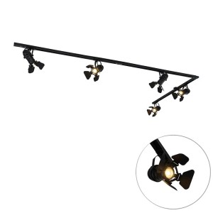 Schwarzes QAZQA Schienensystem mit 5 Spots im Film-Design. Lampen & Leuchten für ein industrielles Ambiente.