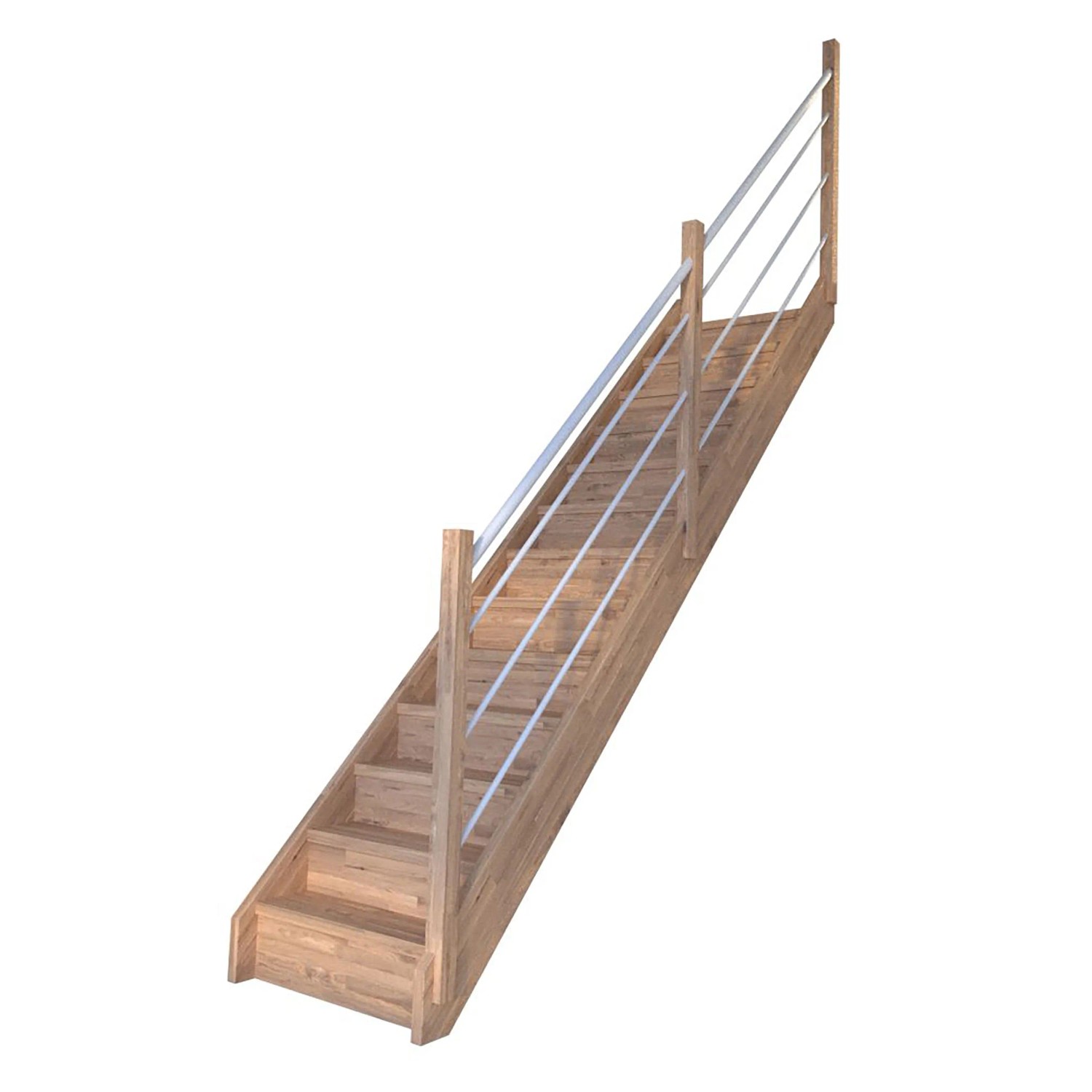 Treppe Mykonos Pro Eiche Ger. 90cm Setzstufe Holz-Edelstahl-Geländer Weiß R günstig online kaufen