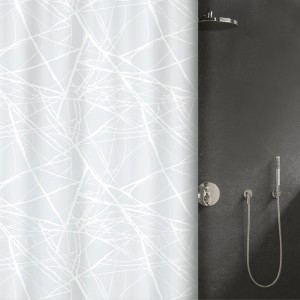 Spirella Elements Duschvorhang Fores, 180x240 cm, grau-weiß mit abstraktem Linienmuster.
