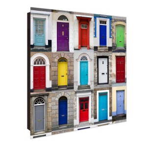 Banjado Schlüsselkasten mit Glasfront, Motiv Türen, 50 Haken, magnetisch und beschreibbar.