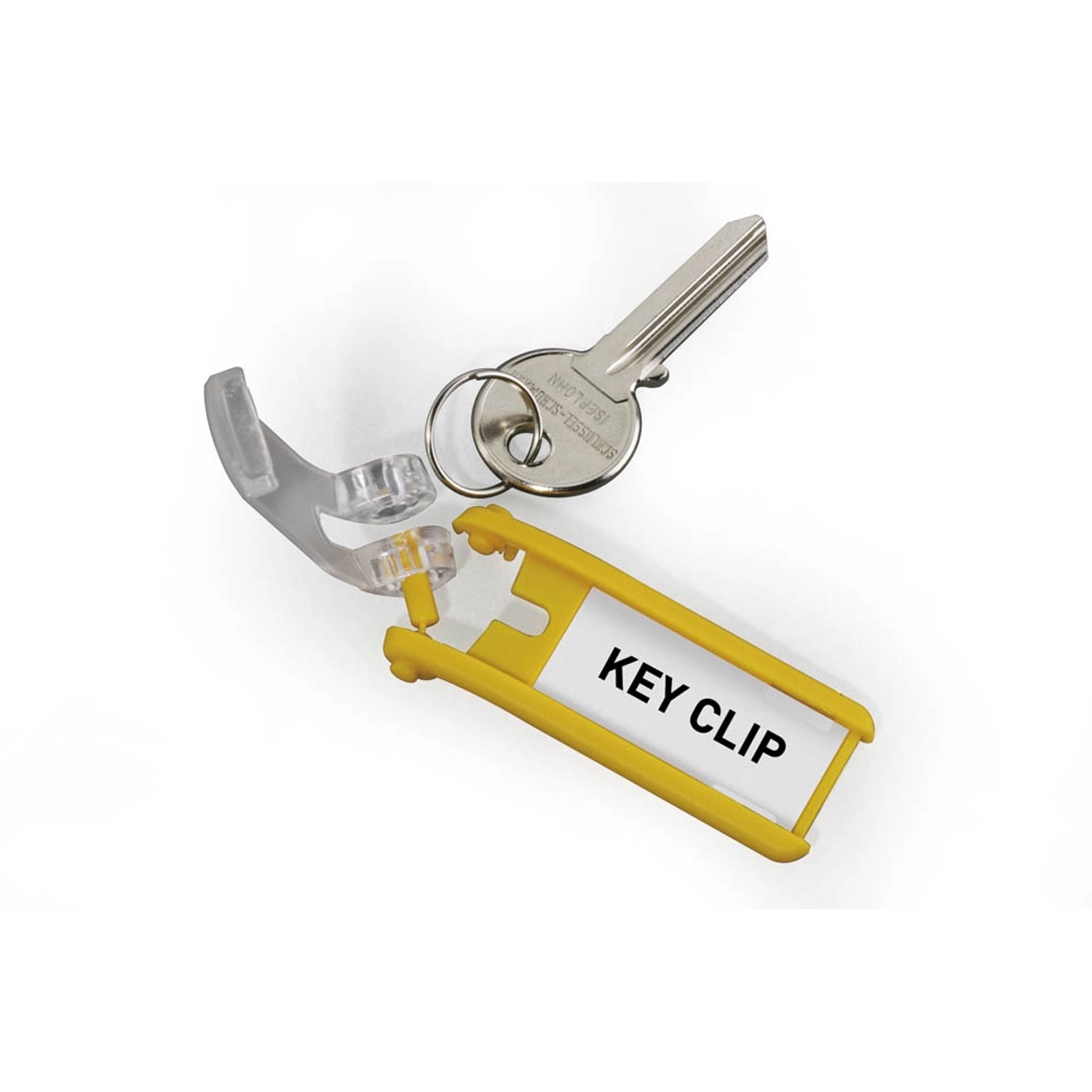 Durable Schlüsselanhänger Key Clip, gelb, mit Schlüssel. Ideal für Ordnung und Aufbewahrung.