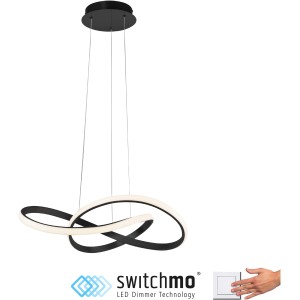 Moderne, schwarze LED-Pendelleuchte Maria mit geschwungenem Design für Wohnräume, dimmbar.