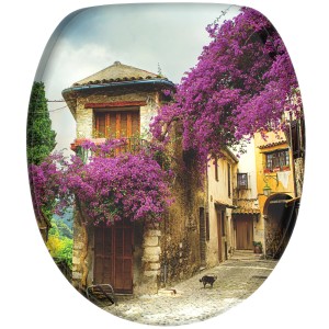 Sanilo WC-Sitz Toskana mit Absenkautomatik, Holz, Motiv: Gasse mit Blumen