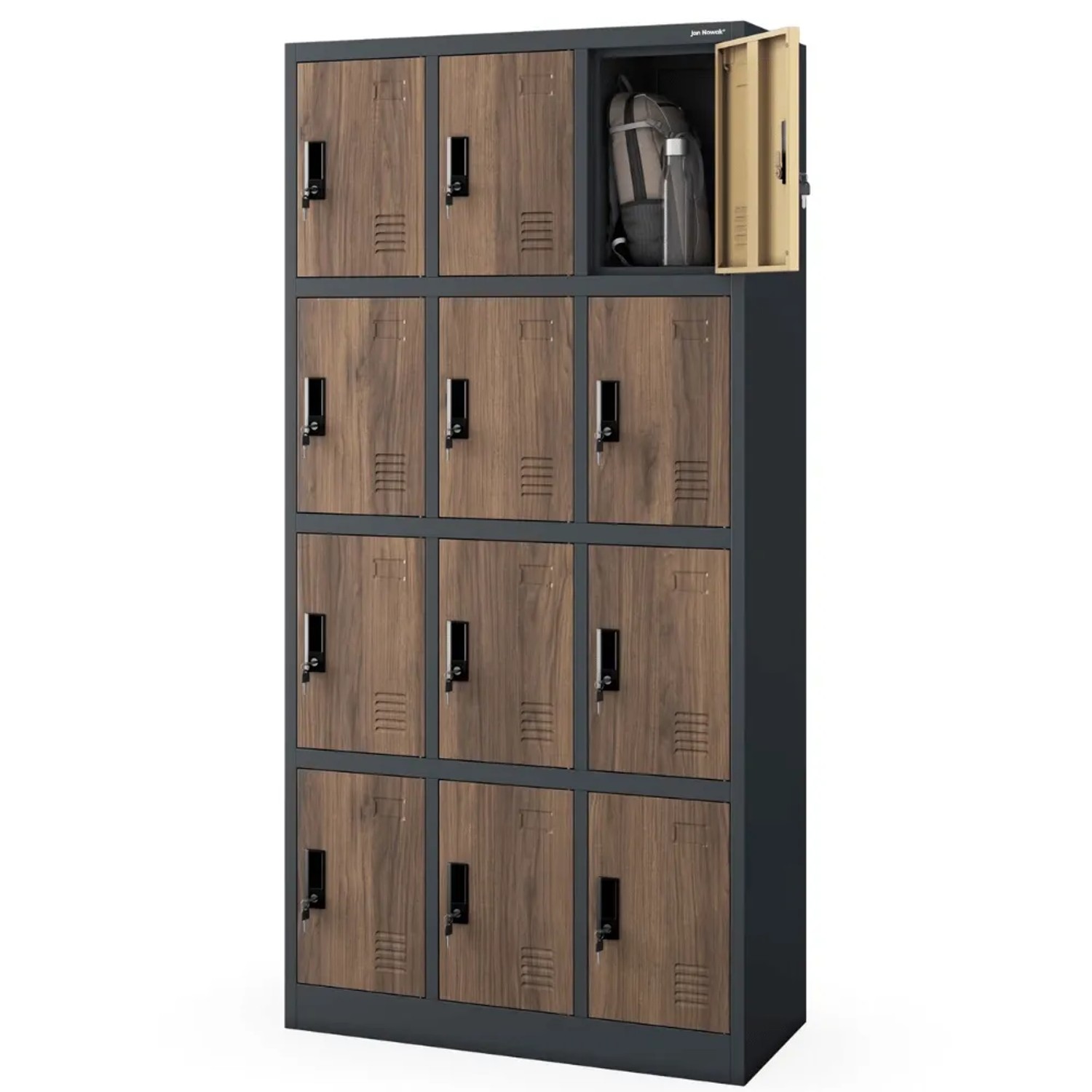 DELUKE Schließfachschrank Spind BERN 12 Fächer 185 x 90 x 40 cm Anthrazit-Nussbaum