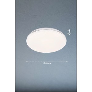 Weiße, runde LED-Deckenleuchte Faro von Fischer & Honsel, Ø 33 cm, mit Chromrand.