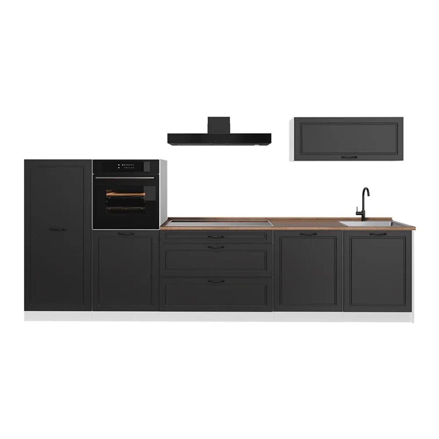 Vicco Küchenzeile R-Line Anthrazit Landhaus/Weiß 340 x 143 Arbeitsplatte Goldkraft Eiche Art Nr 68031