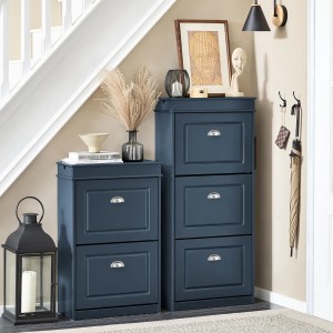 SoBuy Schuhschrank mit 3 Klappen Schuhregal Schuhkommode Schmal 53x118x24cm Blau FSR94-B