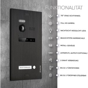 Schwarze Balter EVO HD Video Türsprechanlage mit 2 Monitoren für Einfamilienhaus.