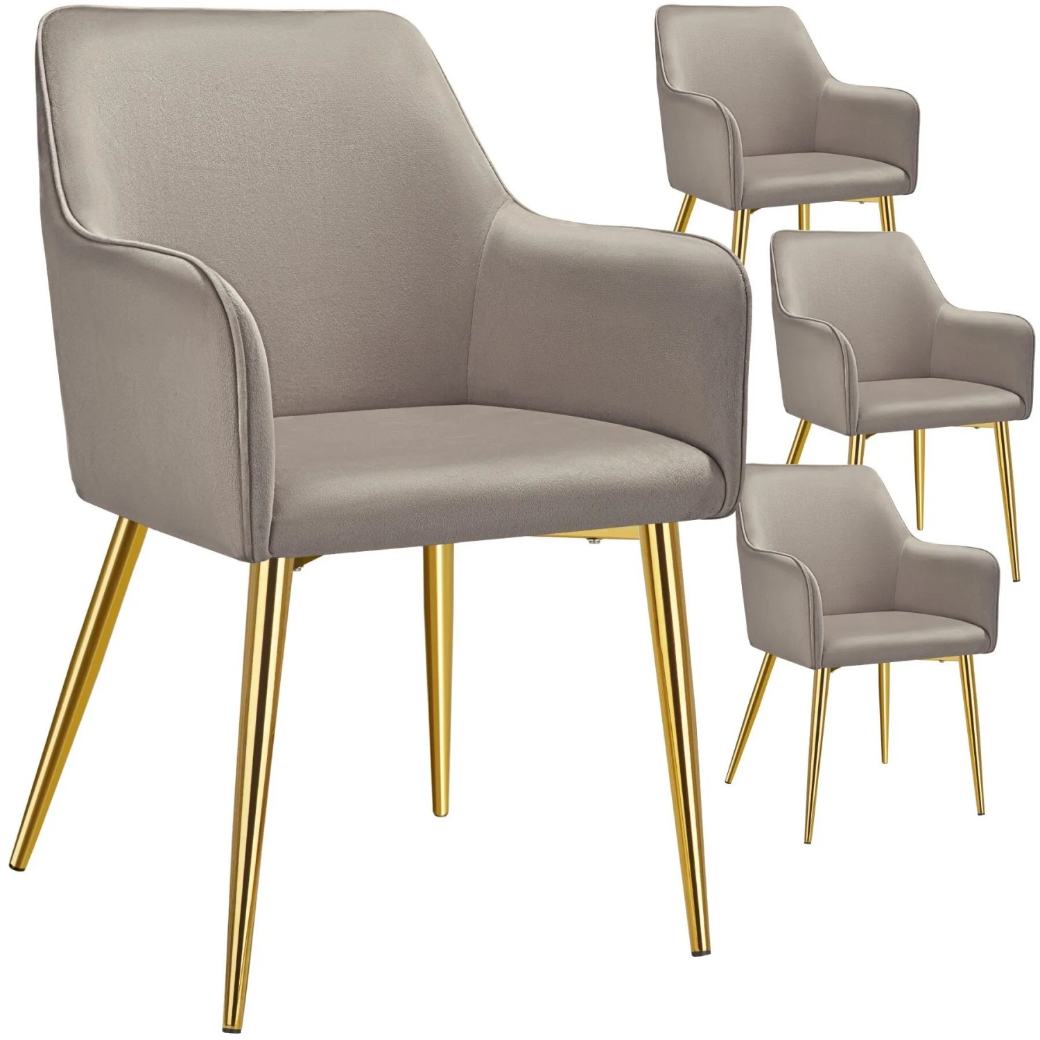 Tectake Armlehnstuhl Avane  In Samtoptik  Gepolstert Durchgehende Lehne  4Er Set 63 50 x 55 x 86 50 cm Taupe