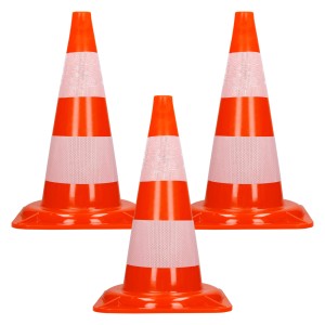 3er Set ECD Germany Verkehrskegel, 47cm, orange-weiß mit reflektierenden Streifen.