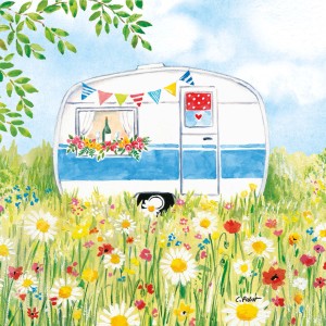 Bunte Papierservietten mit Campingwagen-Motiv, ideal für Picknick und Gartenparty.