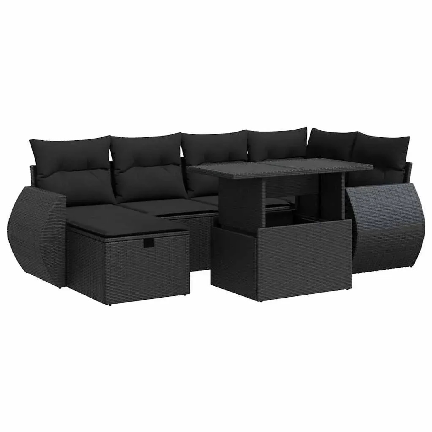 vidaXL 7-Tlg Garten-Sofagarnitur mit Kissen Schwarz Poly Rattan 3327895