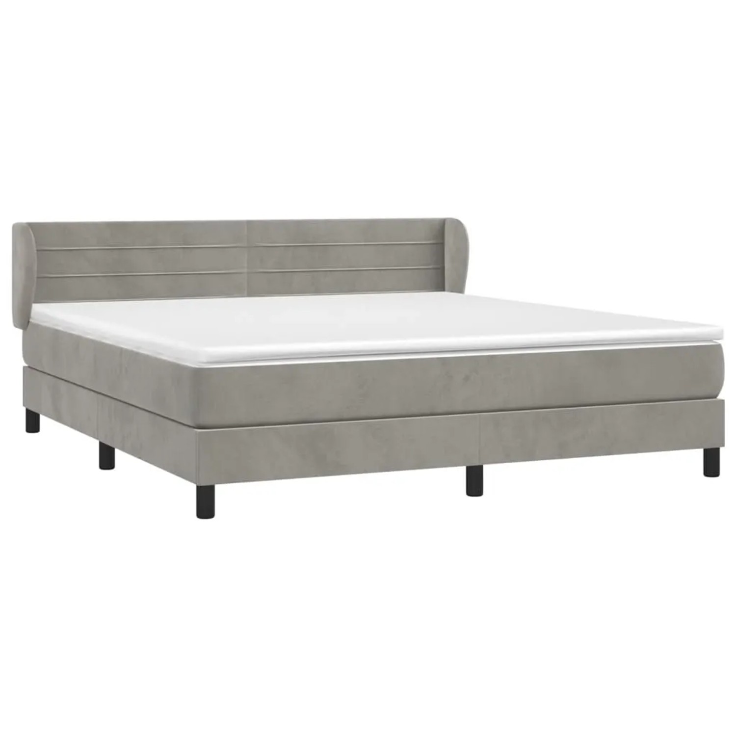 Hellgraues Boxspringbett 160x200 cm mit Samtbezug und Matratze für erholsamen Schlaf.