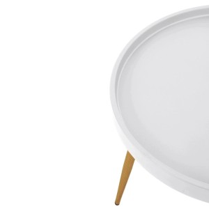 Runder weißer Svita Philly Balkontisch mit Holzoptik-Bein. Modernes Gartenmöbel Set.