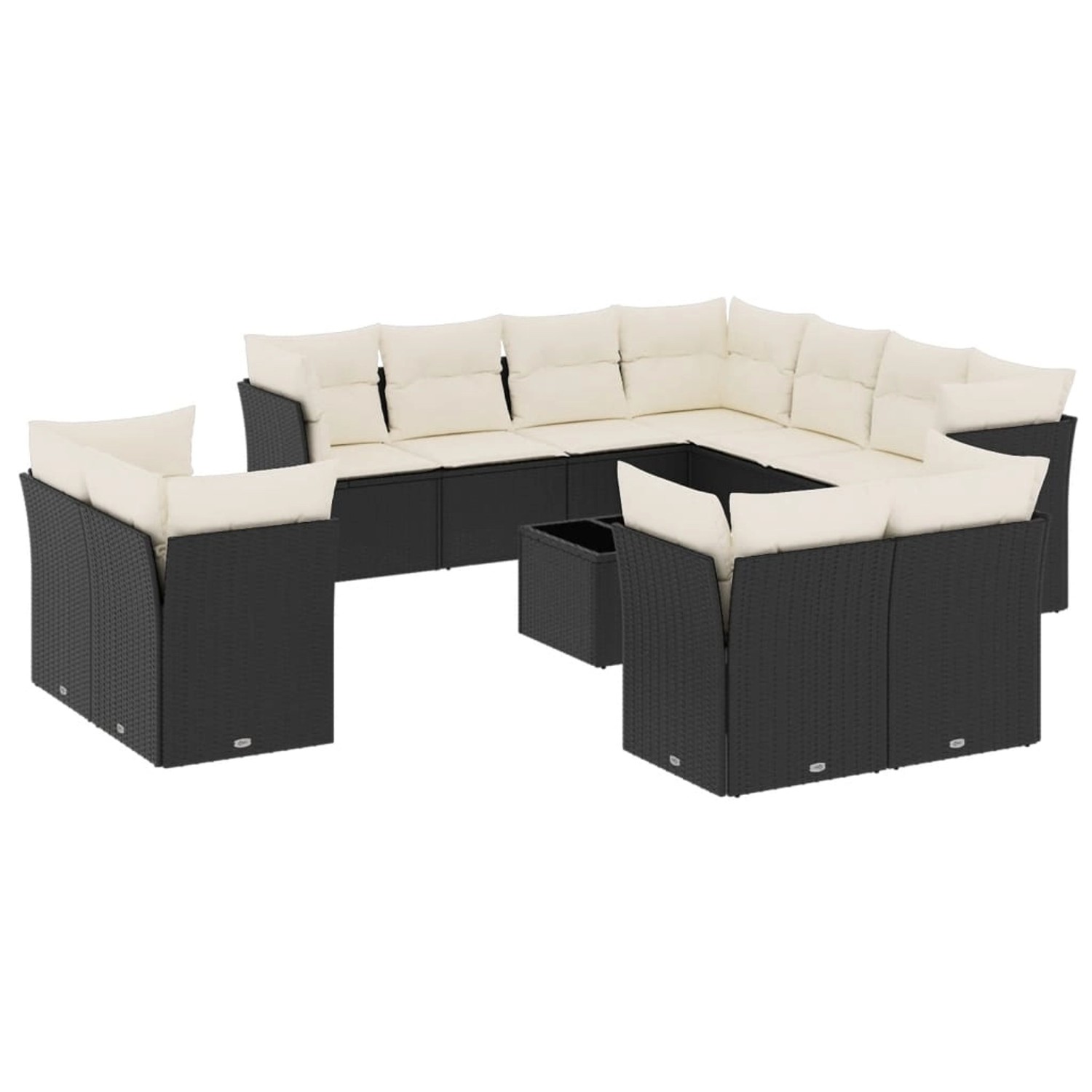 vidaXL 12-tlg Garten-Sofagarnitur mit Kissen Schwarz Poly Rattan Modell 22