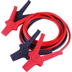 Starthilfekabel 16 mm² mit roten und schwarzen isolierten Klemmen für sicheren Anschluss.