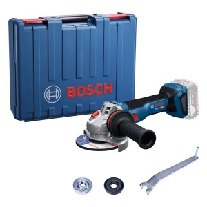 Bosch Akku-Winkelschleifer GWS 18V-11S Solo, blau, mit L-Boxx und Zubehör. Ohne Akku. Für Trenn- & Schleifarbeiten.