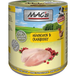 Mac's Hunde-Nassfutter Huhn & Cranberry, getreidefrei, 800g Dose.