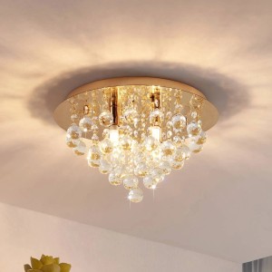 Lindby Deckenlampe Gillion 9626871 Design Modern in Gold Messing aus Kristall 4-flammig G9 Wohnzimmerleuchte