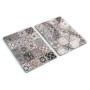 Set aus 2 Glas-Herdabdeckplatten 40x52 cm mit grau-beigem Keramikfliesenmuster. Ideal als Schneidebrett.